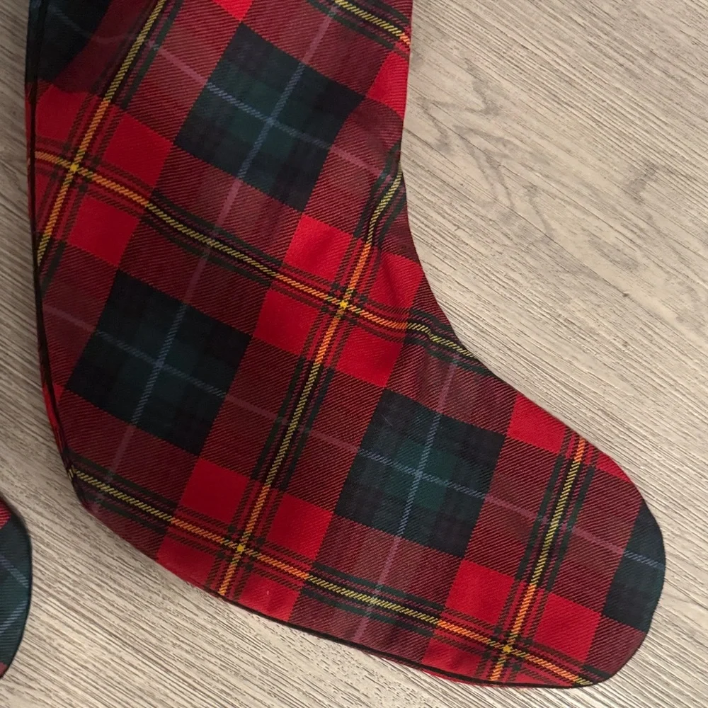 Plaid Christmas Stockings Set - Red and Green 100% Wool & Cotton